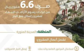 صرف6.6 ملايين ريال من إيرادات رسوم الأراضي لمشروع إسكان ينبع البحر
