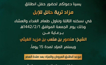 انطلاق مزاد تربة حائل للإبل يوم الجمعة القادمة في نسخته الثالثة