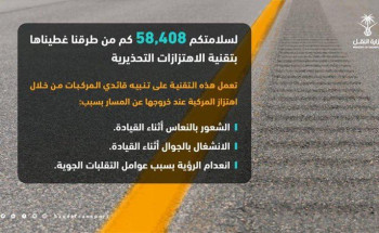 وزارة النقل : تغطية 58 ألف كم من طرق المملكة بتقنية الاهتزازات التحذيرية