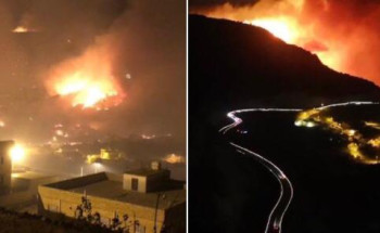 مدني تنومة يباشر حريقاً اندلع في جبل غُلامه بقرية الظهارة .. والفرق لا زالت تكافحه