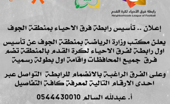 مكتب وزارة الرياضة يعلن عن تأسيس أول رابطة احياء بالجوف