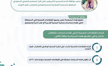 صدور موافقة خادم الحرمين الشريفين على السياسة الوطنية للمسح الوطني لاضطراب طيف التوحد