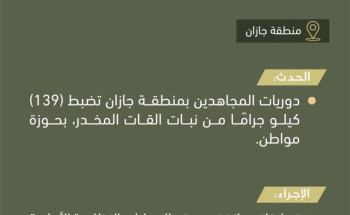 دوريات المجاهدين بجازان تحبط ترويج(139)كيلو جرامًا من نبات القات