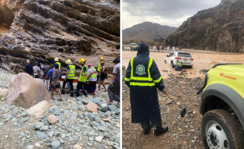 شاهد.. “مدني الريث” ينتشل جثة غريق وينقذ آخرين سقطوا في مياه وادي لجب