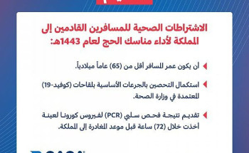 “الطيران المدني” يُصدر تعميماً بشأن الاشتراطات الصحية للمسافرين القادمين إلى المملكة لأداء مناسك الحج لعام 1443هـ