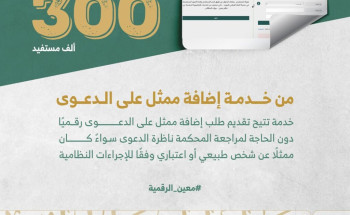 أكثر من 300 ألف مستفيد من خدمة إضافة ممثل على الدعوى عبر منصة مَعِين الرقمية
