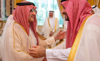 ولي العهد يستقبل أصحاب السمو الأمراء وأصحاب الفضيلة العلماء والمشايخ والمعالي وكبار المسؤولين الذين قدموا التهنئة لسموه بعيد الفطر المبارك