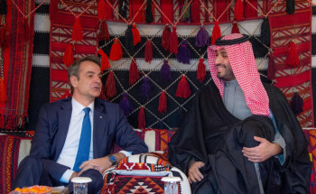 سمو ولي العهد يستقبل في المخيم الشتوي في العُلا دولة رئيس الوزراء في الجمهورية الهيلينية “اليونان”