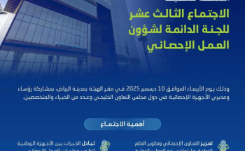 المملكة تستضيف غدًا الاجتماع الـ13 للجنة الدائمة لشؤون العمل الإحصائي لدول مجلس التعاون الخليجي