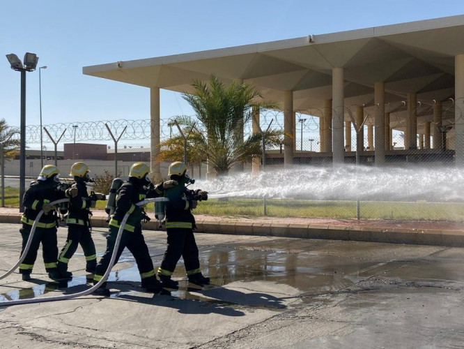 مدني حالة عمار ينفذ فرضية حريق بالجمارك السعودية بالمنفذ