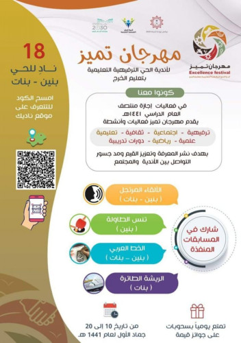 إنطلاق مهرجان” تميز” لأندية الحي الترفيهية والتعليمية الأحد القادم