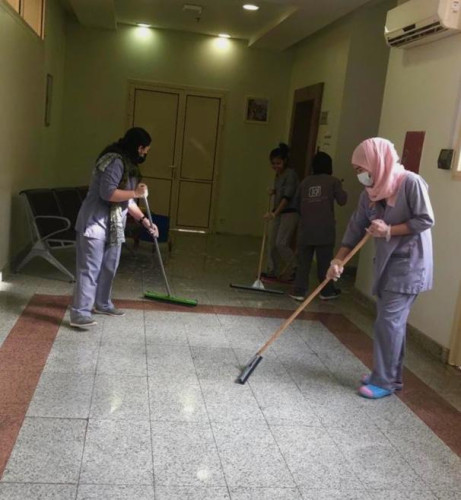 استمرار الأجراءات الأحترازيه اليومية لعاملات مركز إيواء الدمام   