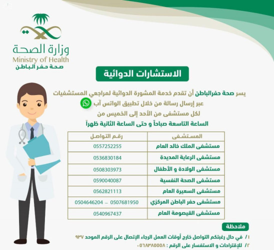 صحة حفر الباطن تطلق مبادرة الاستشارة الدوائية للمرضى في منازلهم