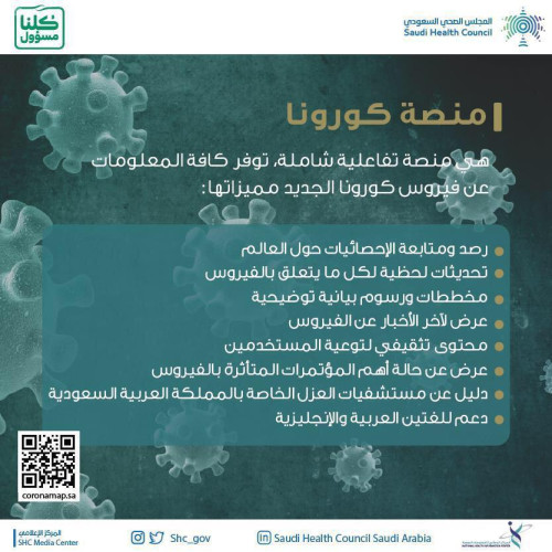 المجلس الصحي السعودي يطلق عدداً من المنصات الإلكترونية المتخصصة لمواجهة فيروس كورونا