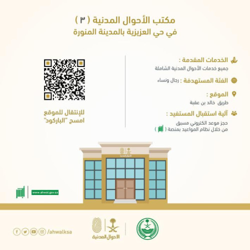 الأحوال المدنية‬⁩ تدشن مكتباً للرجال والنساء بالمدينة المنورة