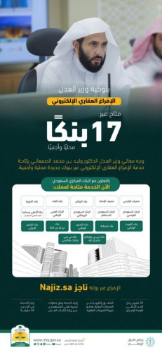 وزير العدل يوجه بإتاحة الإفراغ العقاري الإلكتروني عبر 17 بنكًا محليًا وأجنبيًا