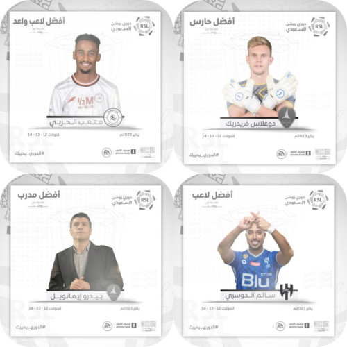 سالم الدوسري وبيدرو ايمانويل ودوغلاس ومتعب الحربي نجوم شهر يناير في دوري روشن السعودي