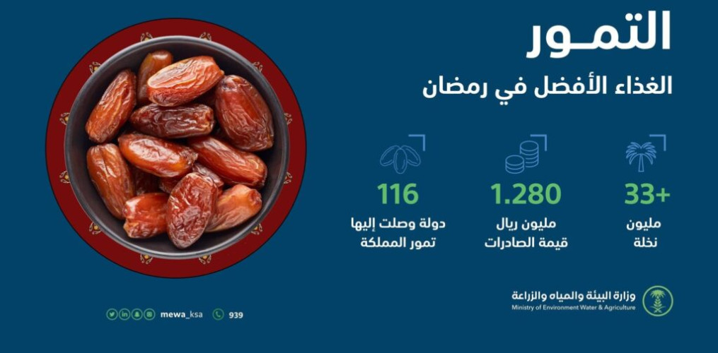“البيئة”: صادرات التمور تتخطّى 1,28 مليار ريال.. وإقبال كبير في الأسواق خلال رمضان