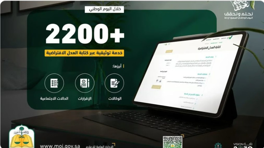 في اليوم الوطني.. أكثر من 2200 خدمة توثيقية عبر كتابة العدل الافتراضية