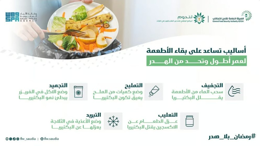 “لتدوم” يدعو إلى تقليل هدر الطعام ويكشف عن عدة طرق تبقى الأطعمة صالحة لفترات أطول