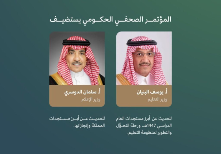 الأربعاء القادم.. المؤتمر الصحفي الحكومي يستضيف وزيرَي التعليم والإعلام