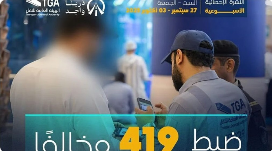 “هيئة النقل” تضبط 419 مخالفًا خلال أسبوع لممارستهم نقل الركاب دون ترخيص