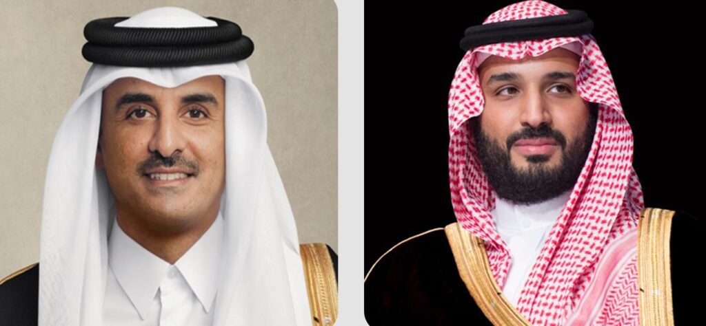 سمو ولي العهد وأمير دولة قطر يستعرضان هاتفيًا العلاقات الأخوية ويبحثان تطورات الأحداث